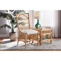 White Fabric Upholstered Natural Brown Rattan Dining Chair W291