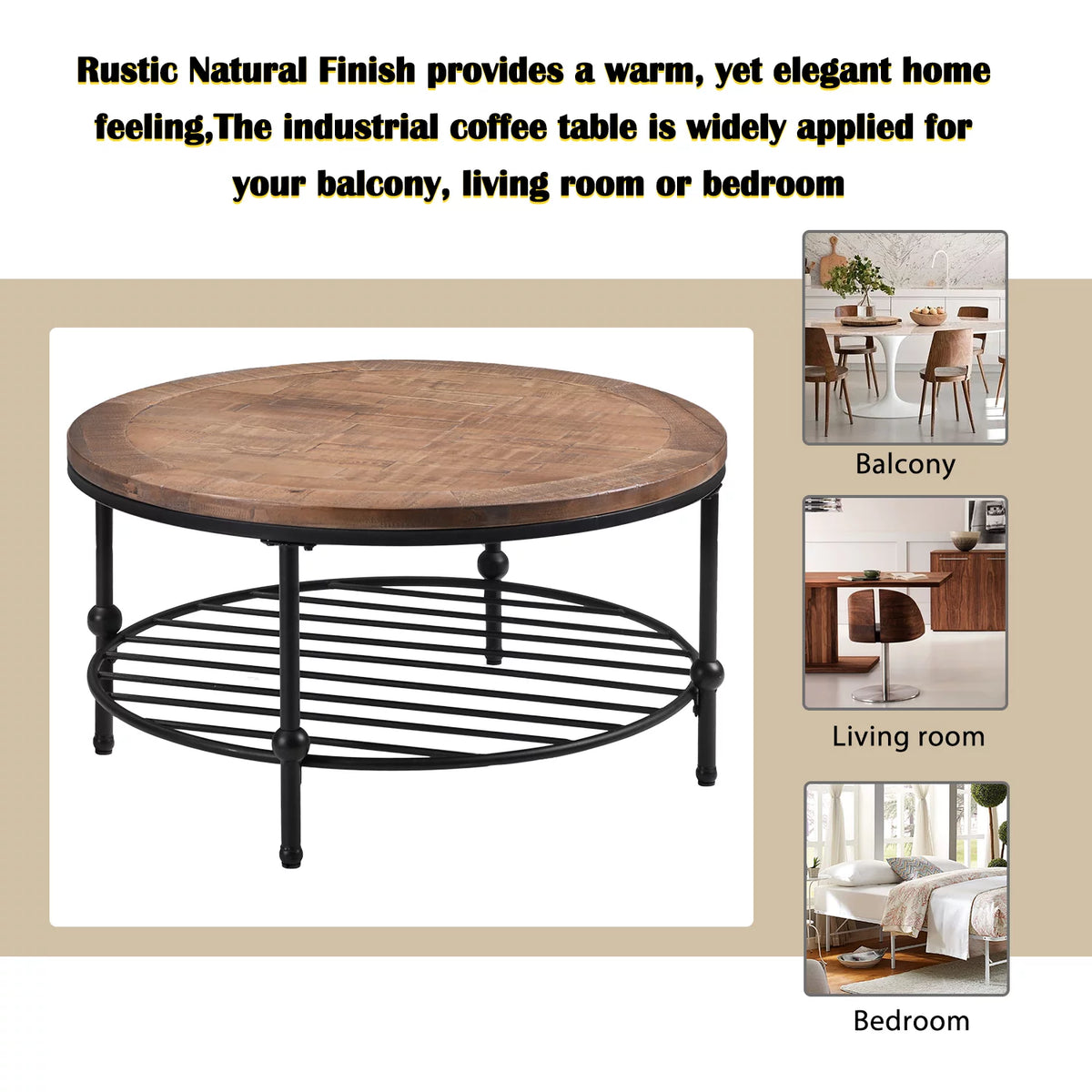 Round Coffee Table with Storage Shelf Z677