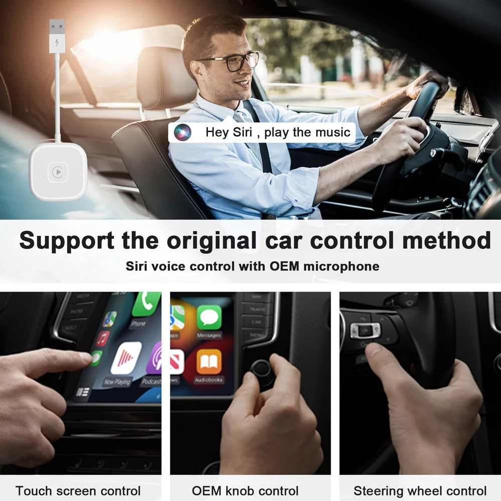 Car Adapter for Apple Cell Phone Carplay Wired to Wireless Smart Box N5169