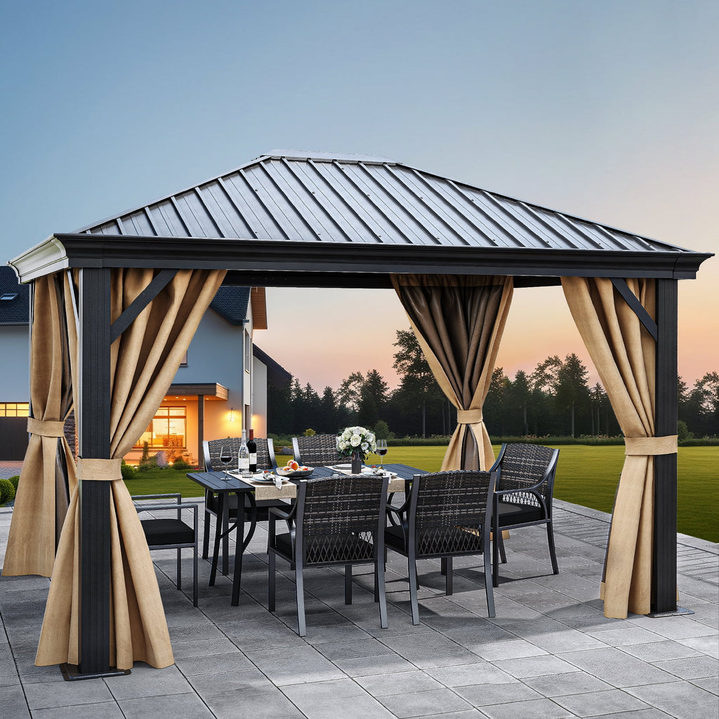 10x12ft Hardtop Gazebo with Nettings and Curtains V50199