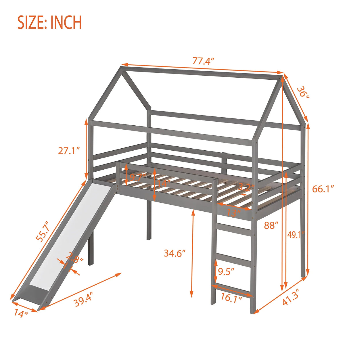 Twin Wood Loft Bed with Slide and Ladder S56243