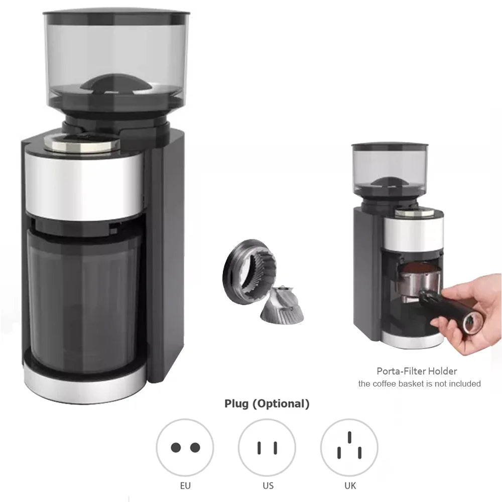 Black Adjustable Electric Burr Coffee Grinder with 25 Grind Settings O62866