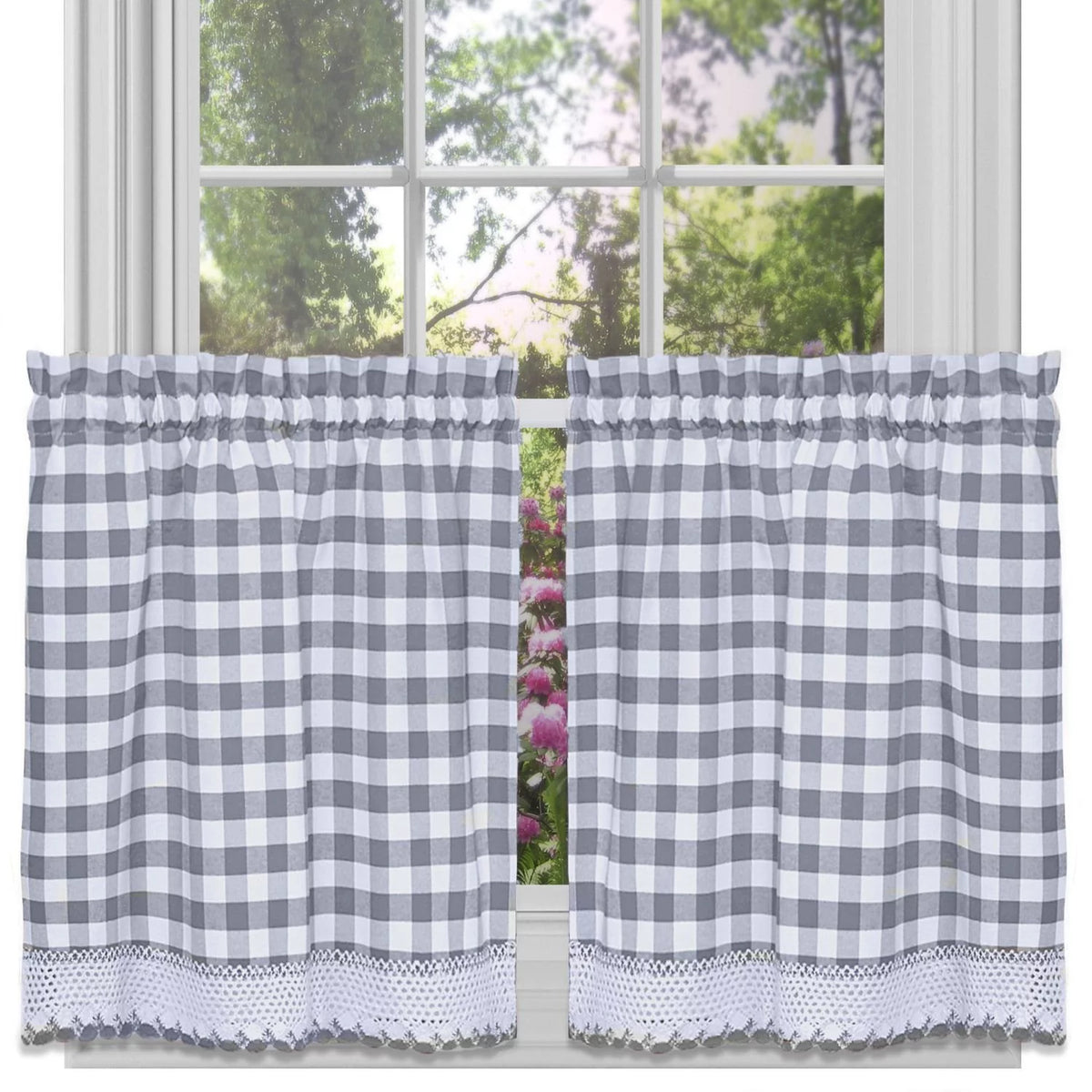 Buffalo Check Window Curtain Tier Pair, 58" X 24", Grey (Set of 2) J2871