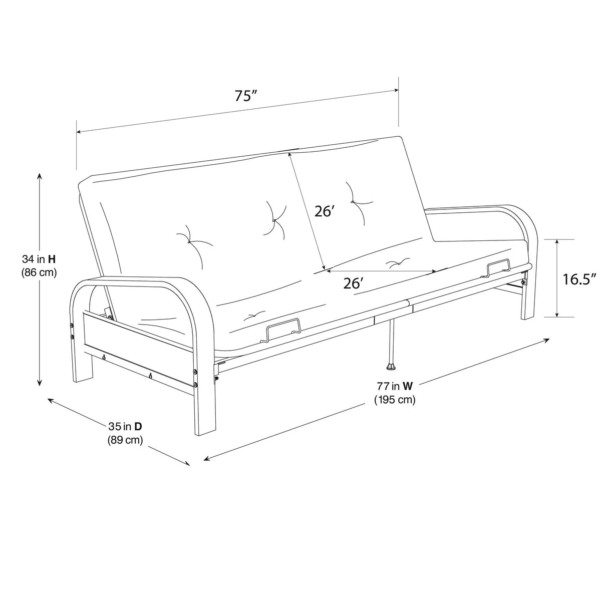 Army Green Full Size Futon Set with Black Metal Sofa Bed Frame and 6" Mattress S9438