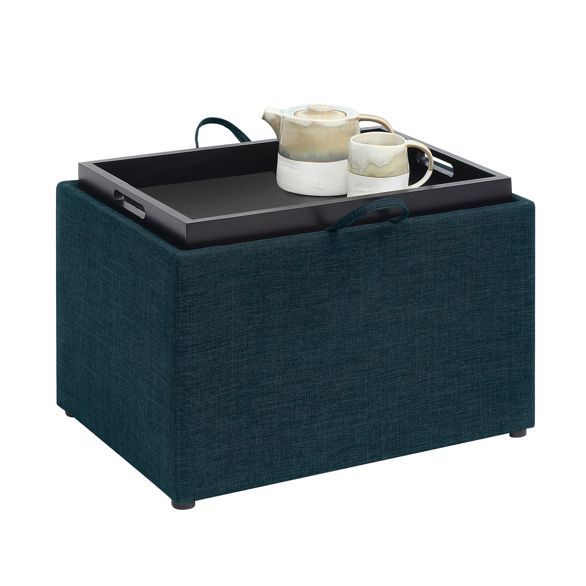Dark Blue Fabric Storage Ottoman with Reversible Tray O428