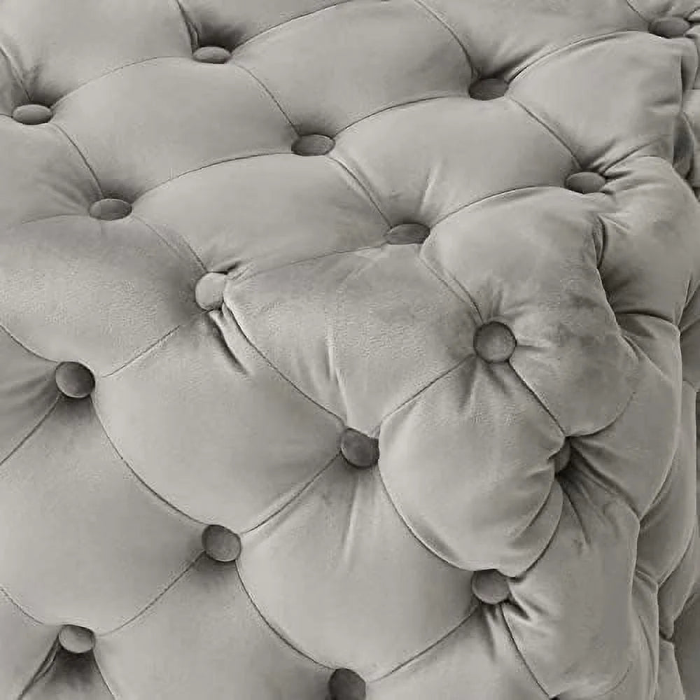 Gray Velvet Tufted Ottoman A162