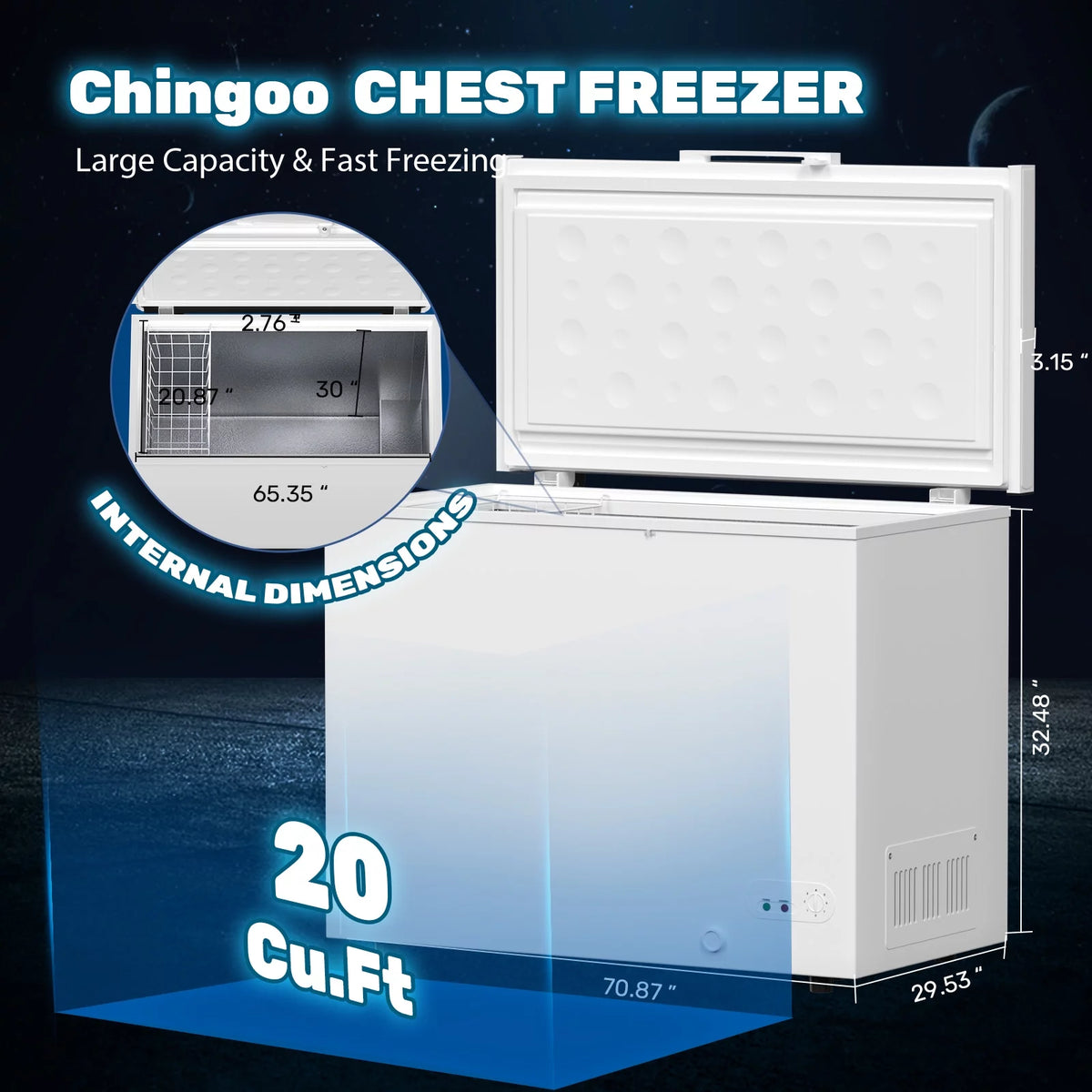 20 Cu.ft Chest Freezer with 2 Removable Baskets J3734