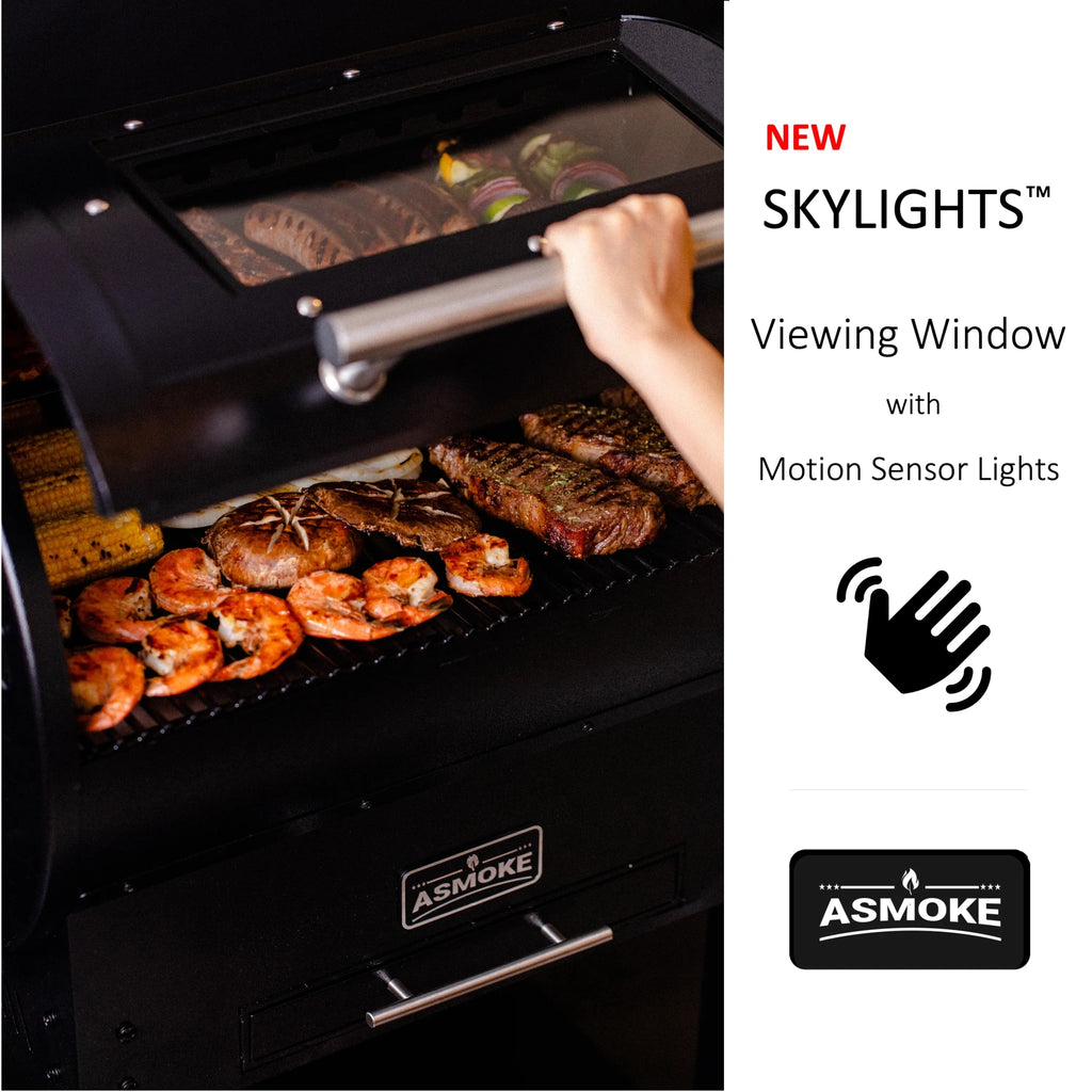 Wood Pellet Grill Smoker with View Window, 700 sq. in. Cooking Area, Black B657