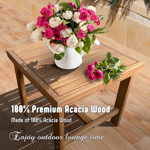 3 Piece Acacia Wood Outdoor Patio Furniture Set with Cushion Chairs and Coffee Table G88618