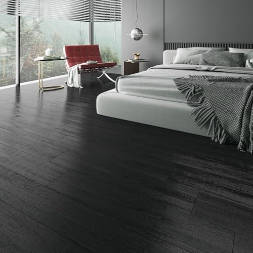 Black Peel and Stick Vinyl Floor Tile 18-Planks 6x36 N303