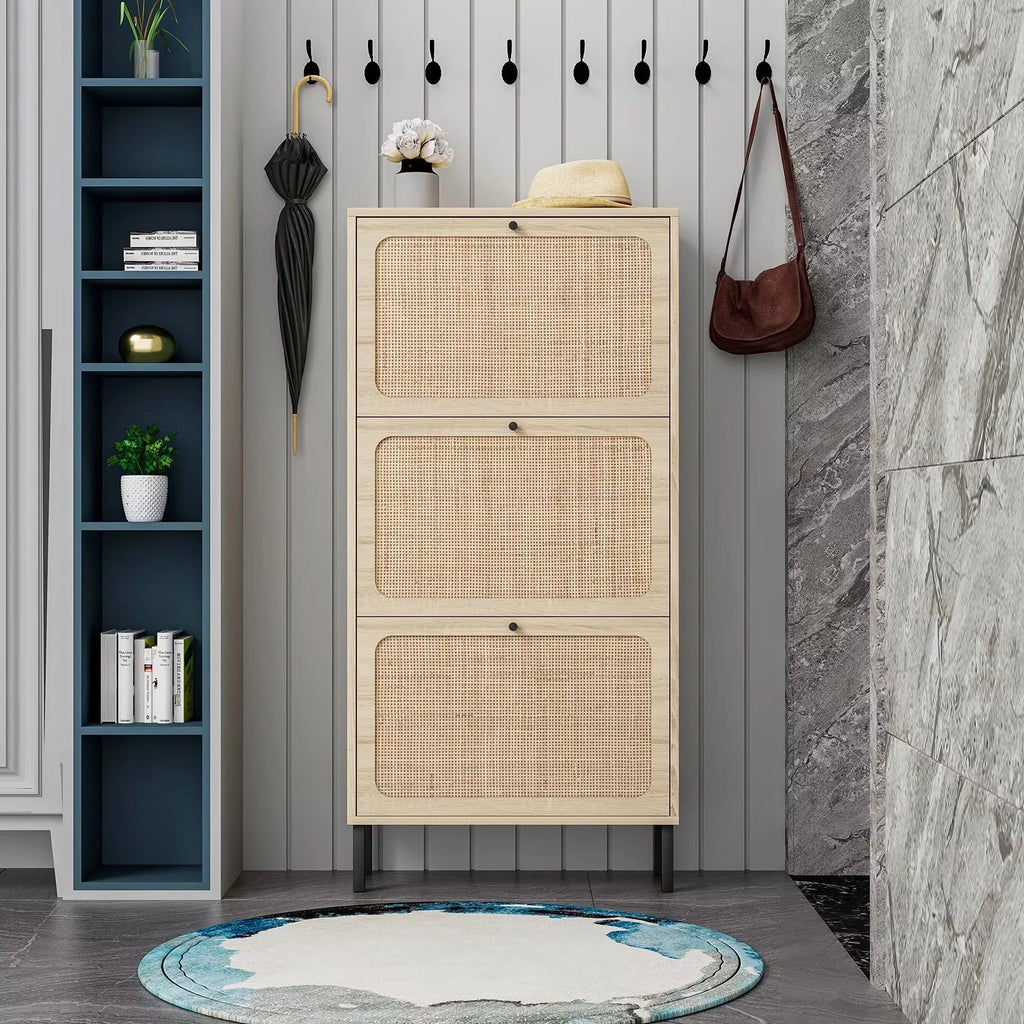 3 Flip Drawer Rattan Shoe Cabinet with Adjustable Shelves K76118