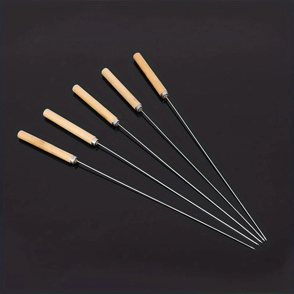 10pcs Stainless Steel Barbecue Skewers with Wooden Handle 13 Inches J74666