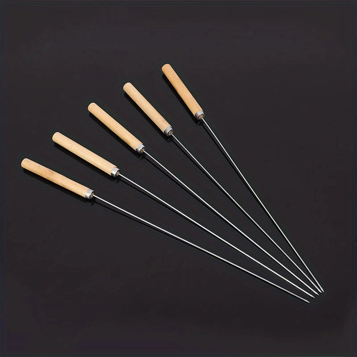 10pcs Stainless Steel Barbecue Skewers with Wooden Handle 13 Inches J74666