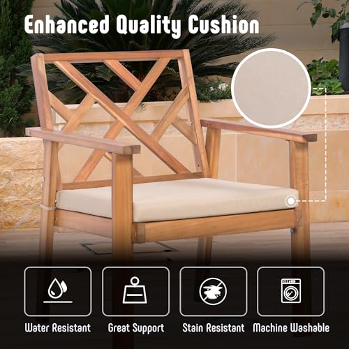 3 Piece Acacia Wood Outdoor Patio Furniture Set with Cushion Chairs and Coffee Table G88618