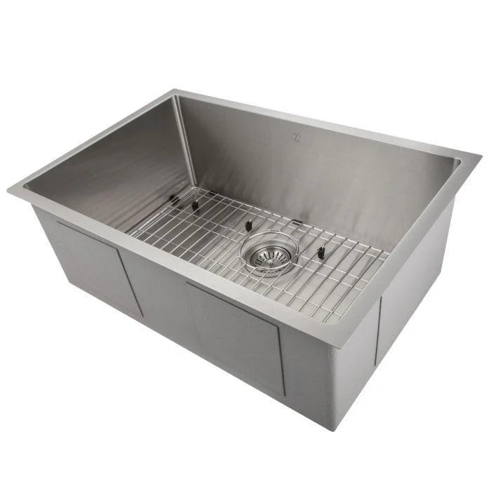 30 in. Undermount Single Bowl Stainless Steel Kitchen Sink with Bottom Grid H96886