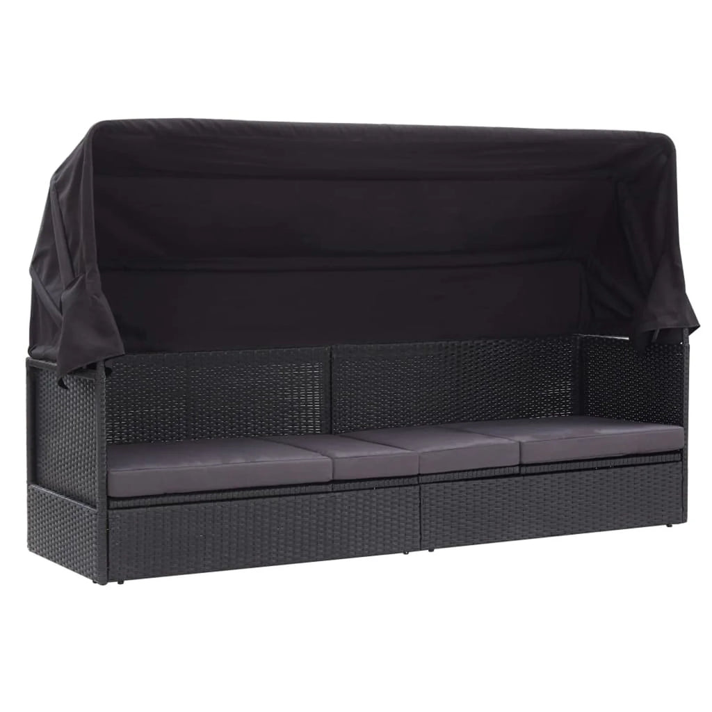 Black Poly Rattan Sun Lounger with Canopy and Cushion Z3125