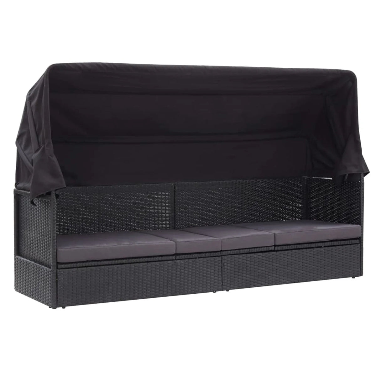 Black Poly Rattan Sun Lounger with Canopy and Cushion Z3125