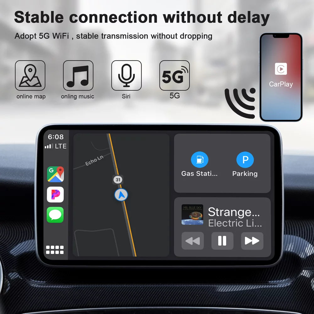 Car Adapter for Apple Cell Phone Carplay Wired to Wireless Smart Box N5169