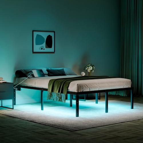 Full Size 14 Inch Metal Platform Bed Frame with LED Lights P373