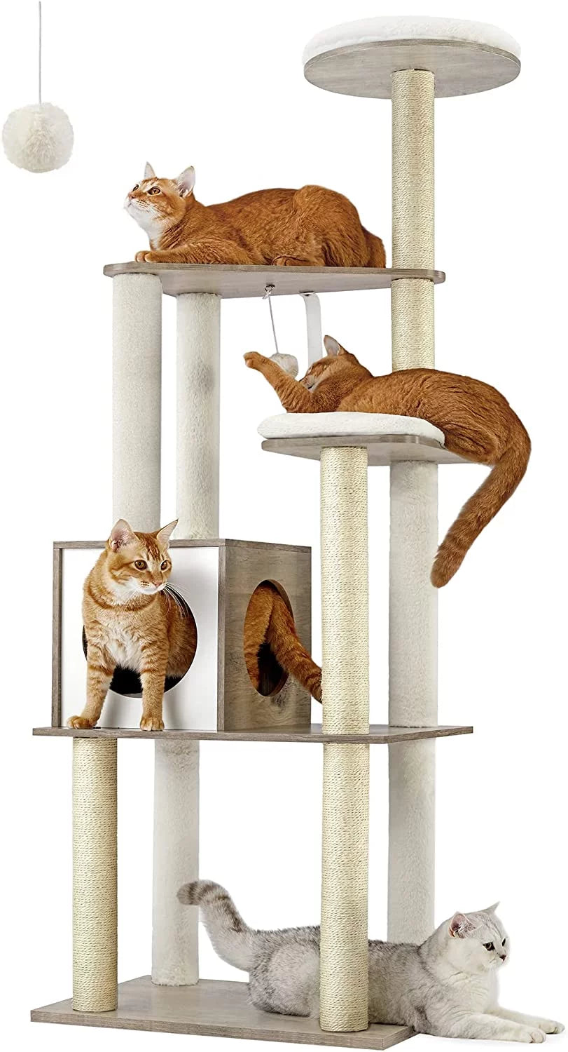 65-Inch Multi-Level Cat Tree with 5 Scratching Posts J613508