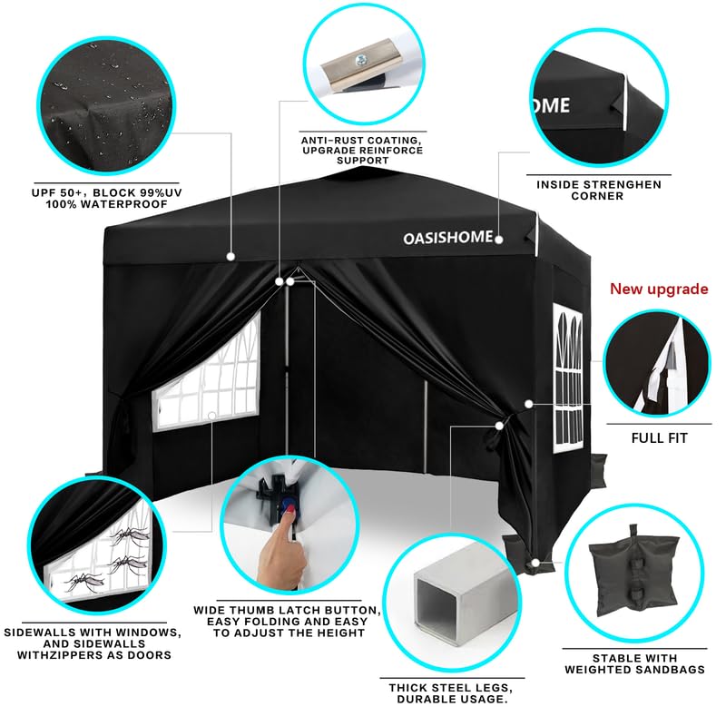 10'x10' Black Portable Canopy Tent with 4 Sidewalls E953013