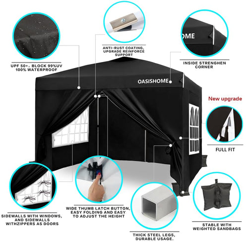 10'x10' Black Portable Canopy Tent with 4 Sidewalls E953013
