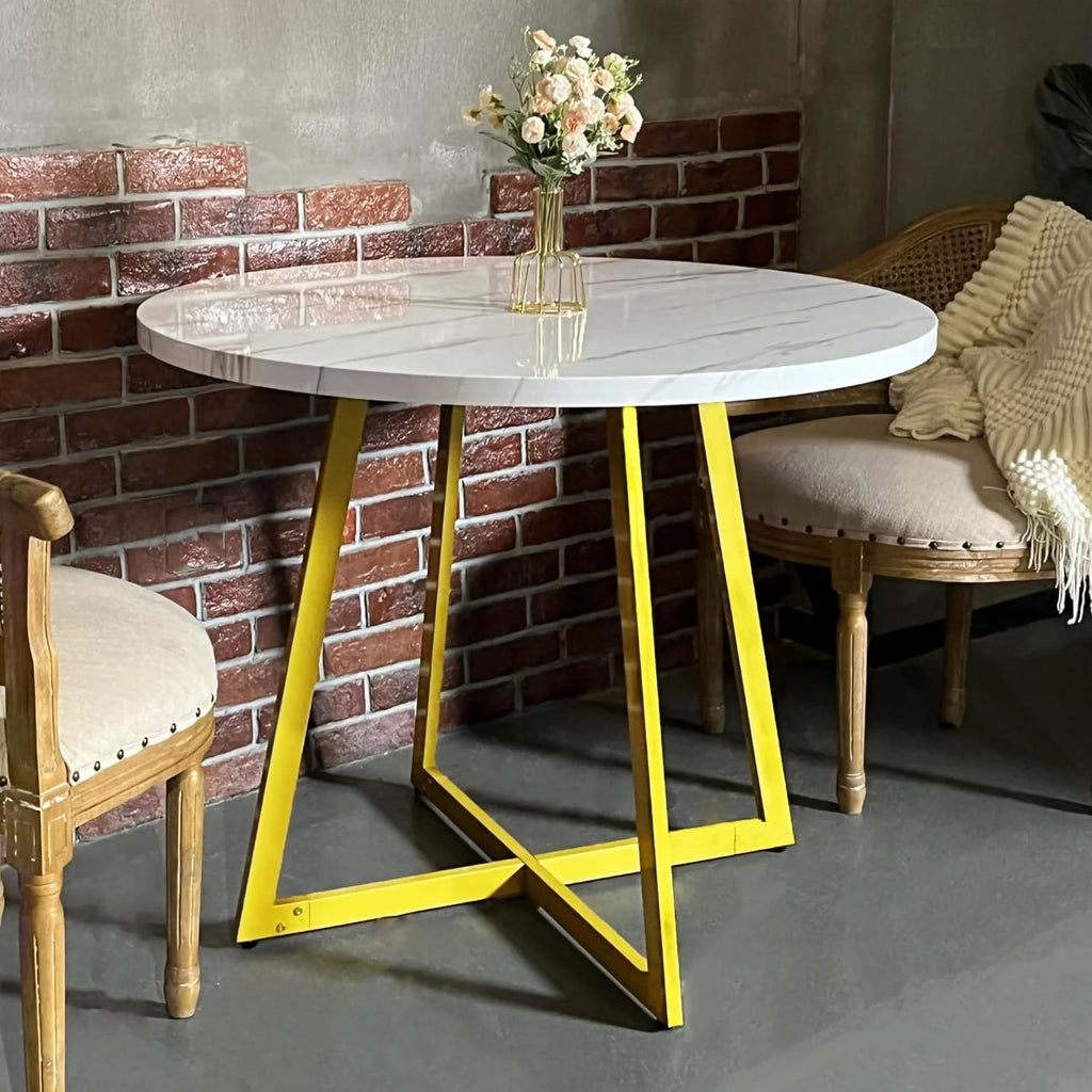 Round Dining Table with White Marble & Gold Base K901451