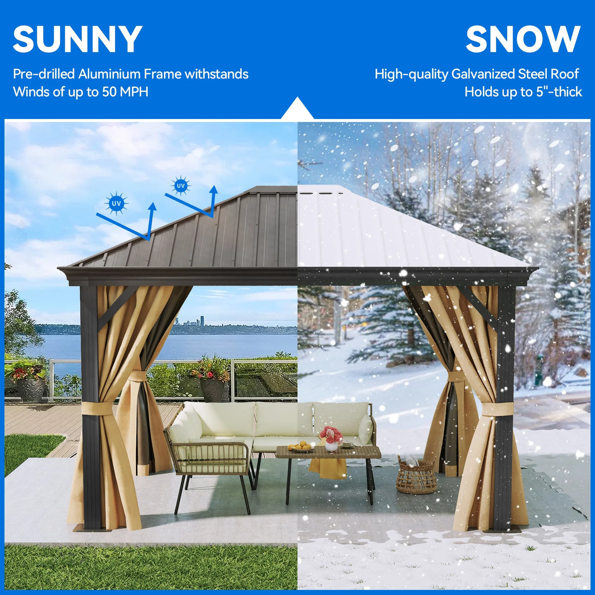 10x12ft Hardtop Gazebo with Nettings and Curtains V50199
