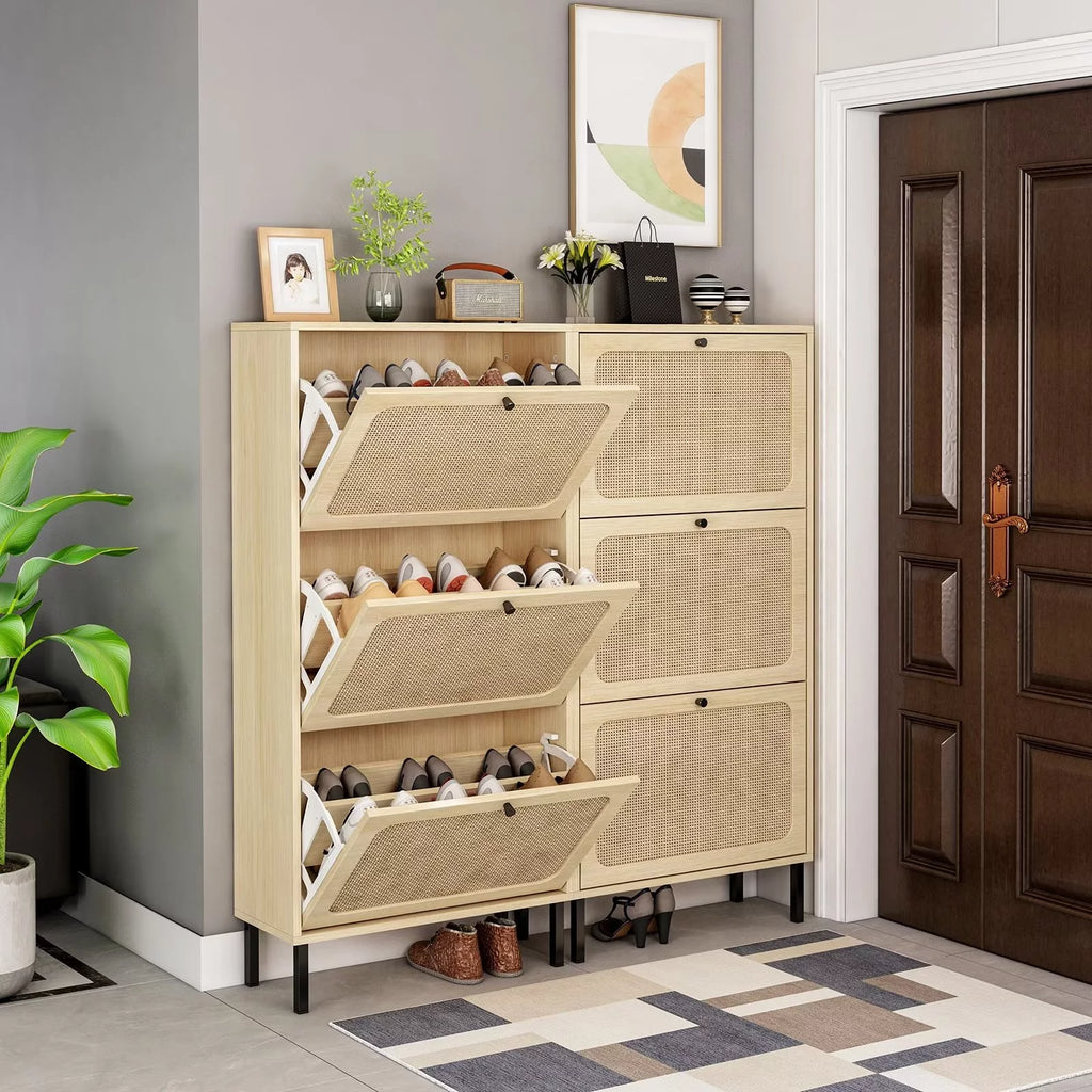 3 Flip Drawer Rattan Shoe Cabinet with Adjustable Shelves K76118