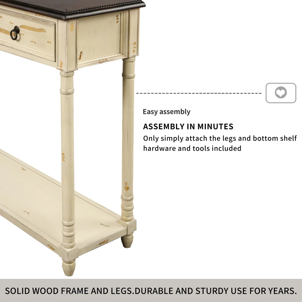 52" Wood Console Table with 3 Drawers and Shelf V8356
