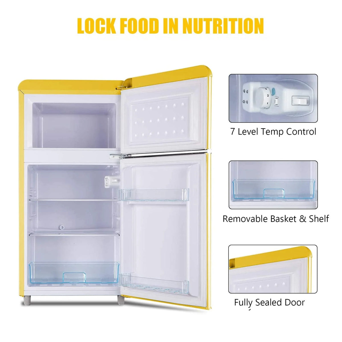 3.5 Cu.Ft 2 Doors Yellow Mini Fridge with Freezer F883