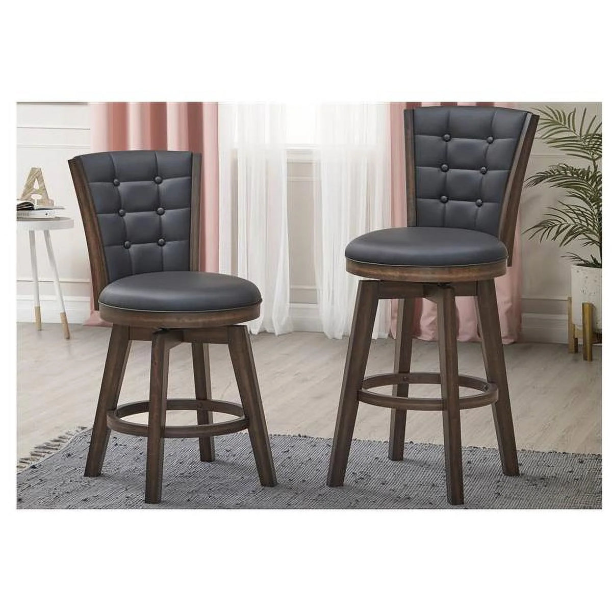Black Faux Leather Swivel Counter Chair Set of 2 R53007