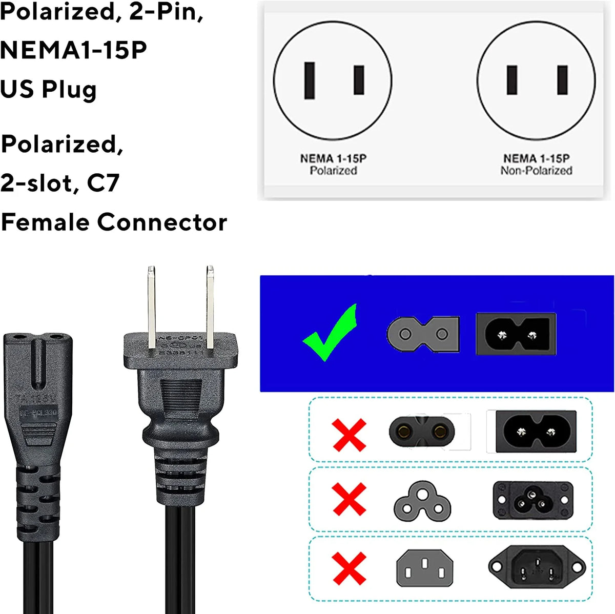 6FT 2 Prong Polarized Power Cord H3793