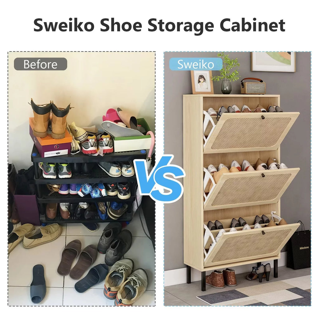 3 Flip Drawer Rattan Shoe Cabinet with Adjustable Shelves K76118