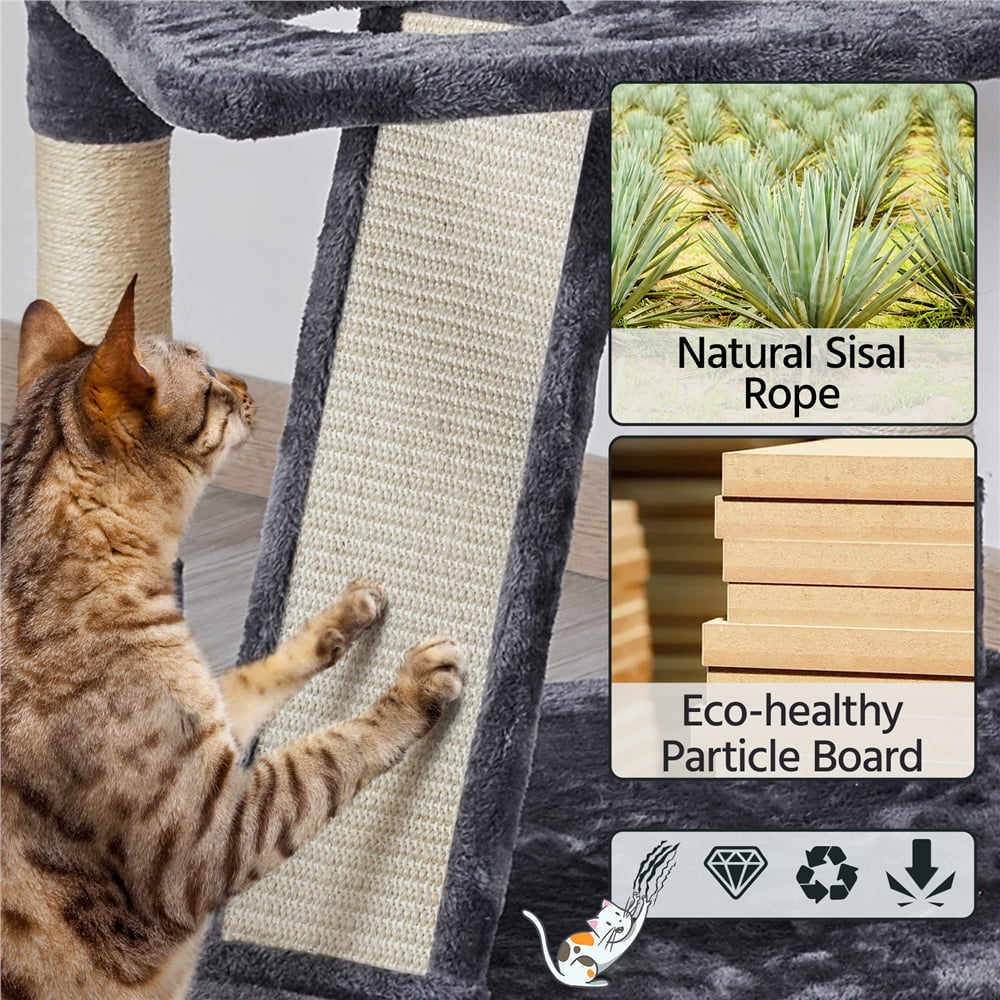 69'' Dark Gray Cat Tree Tower with 2 Condos and Scratching Post P115958