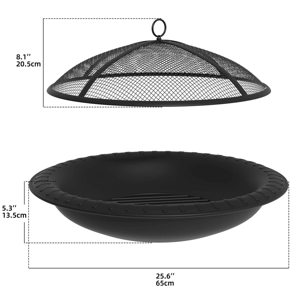 25" Wood-Burning Fire Pit Bowl with Spark Screen and Poker V21458