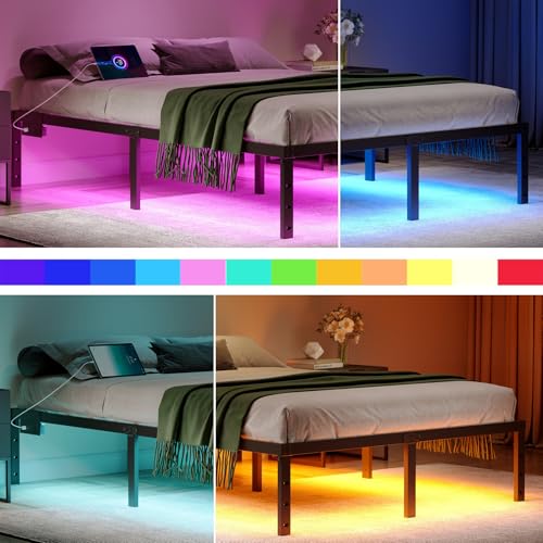 Full Size 14 Inch Metal Platform Bed Frame with LED Lights P373