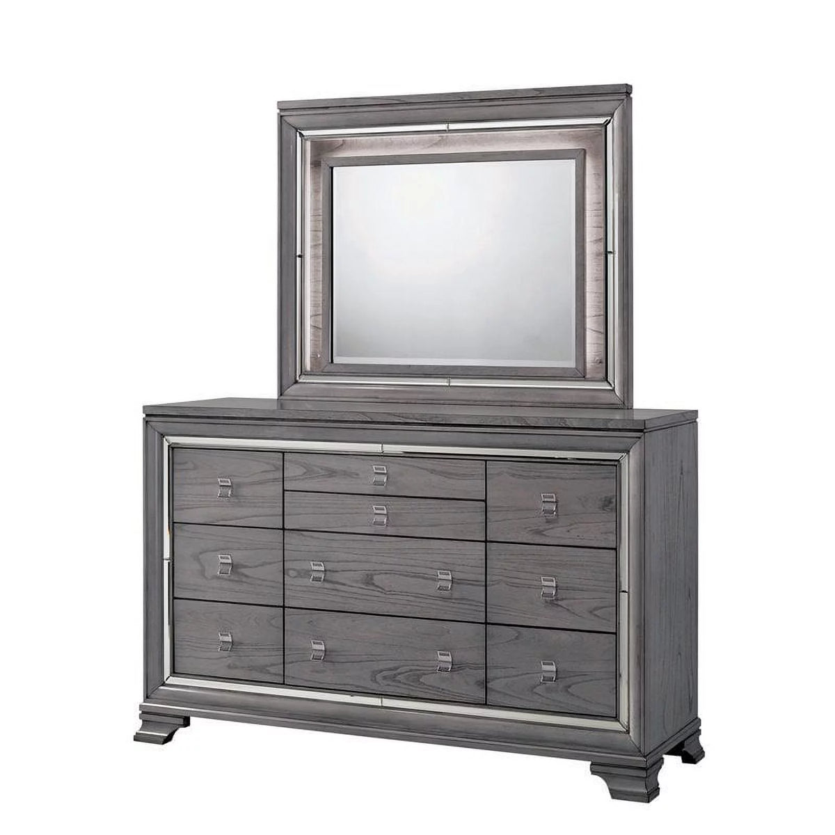 Light Gray 2-Piece Wood Dresser and Mirror Q2184