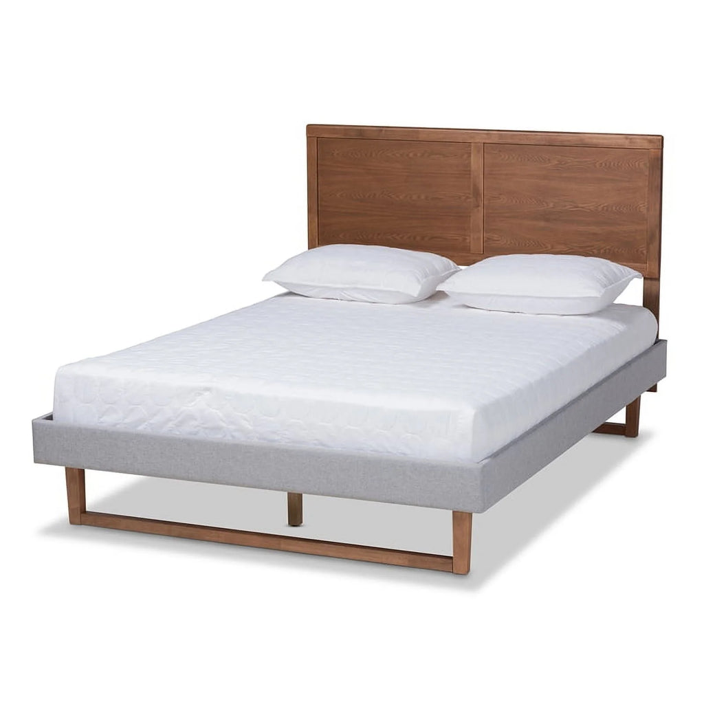 Queen Size Light Gray Upholstered Wood Platform Bed O92937