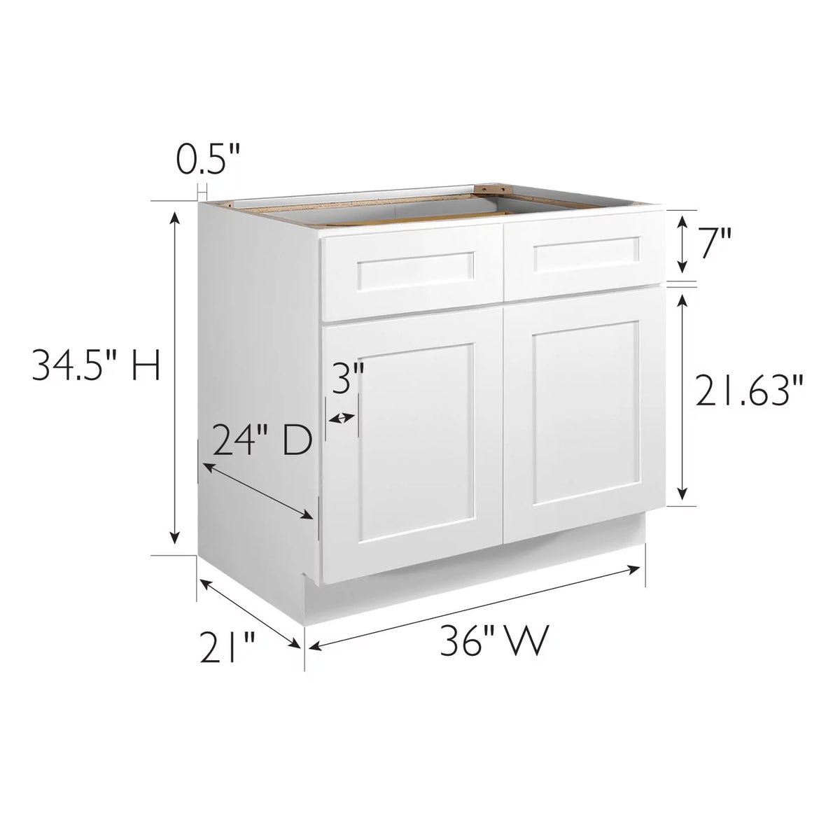 White Shaker Base Kitchen Cabinet 36x34.5x24 H398752