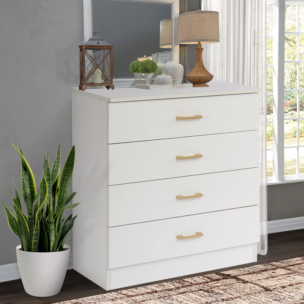 White 4-Drawer Wood Dresser D2249