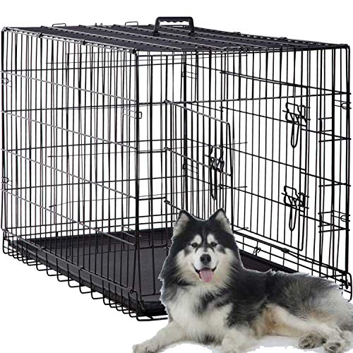 48 Inch XXL Black Metal Dog Crate with Handle and Plastic Tray L756