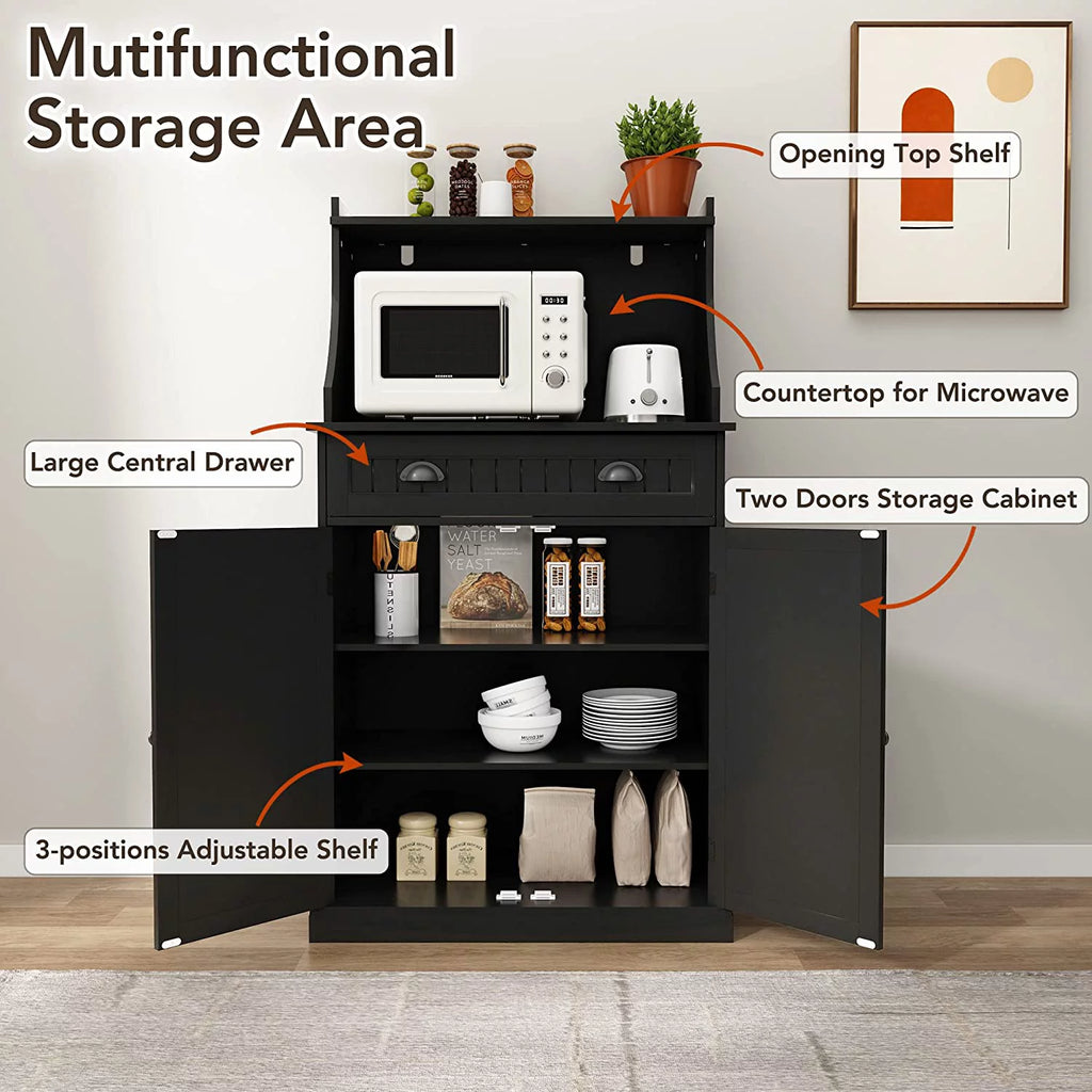 54" Black Kitchen Pantry Storage Cabinet with Doors and Adjustable Shelves N9441
