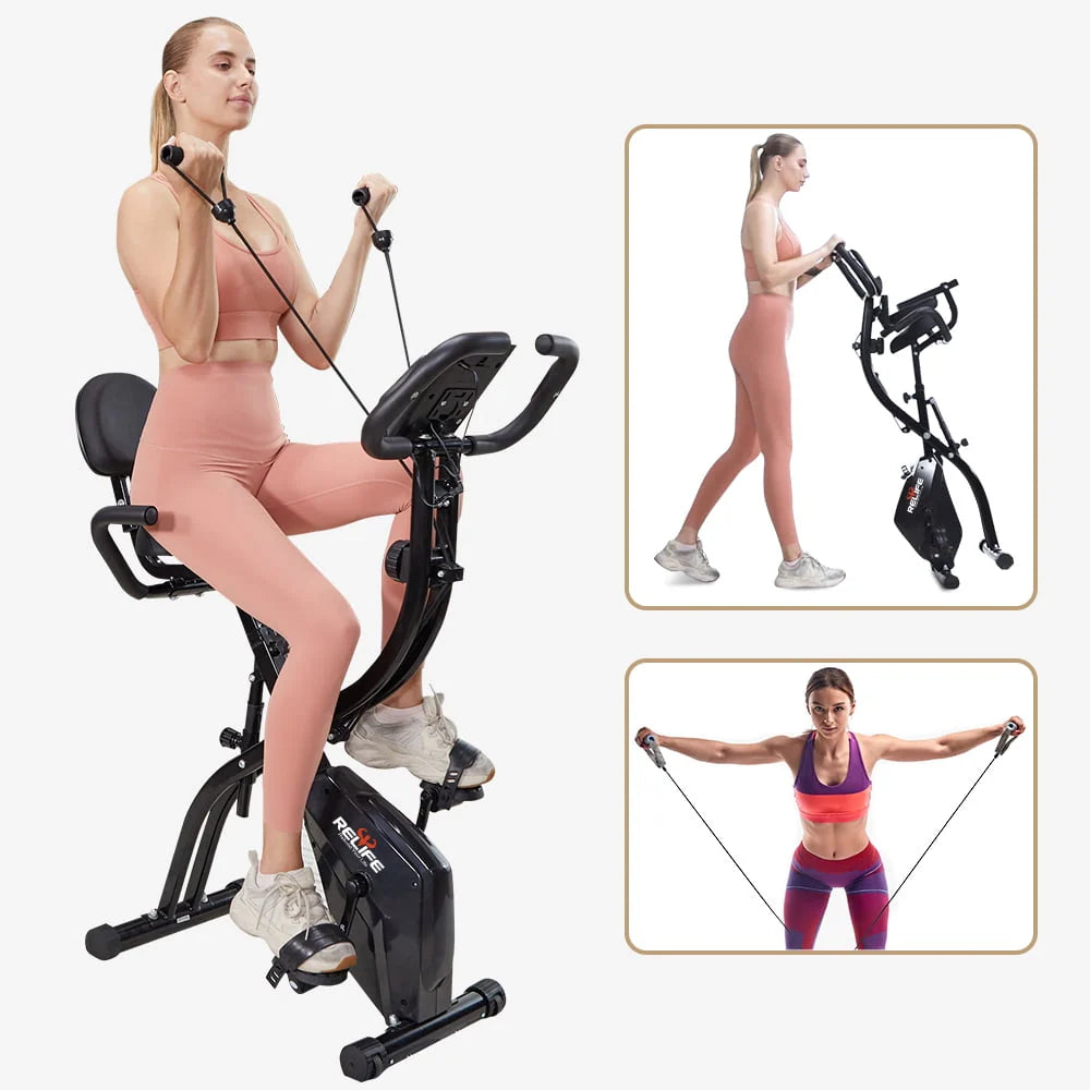 Folding Portable Exercise Bike with Arm Resistance Band S7315