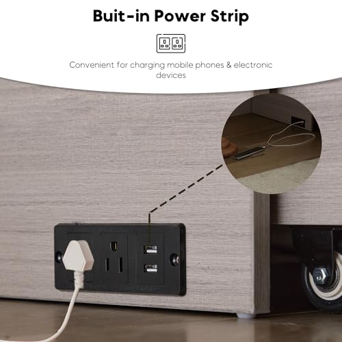 Queen Size Grey Murphy Bed Cabinet with Charging Station & Storage Drawer A785410