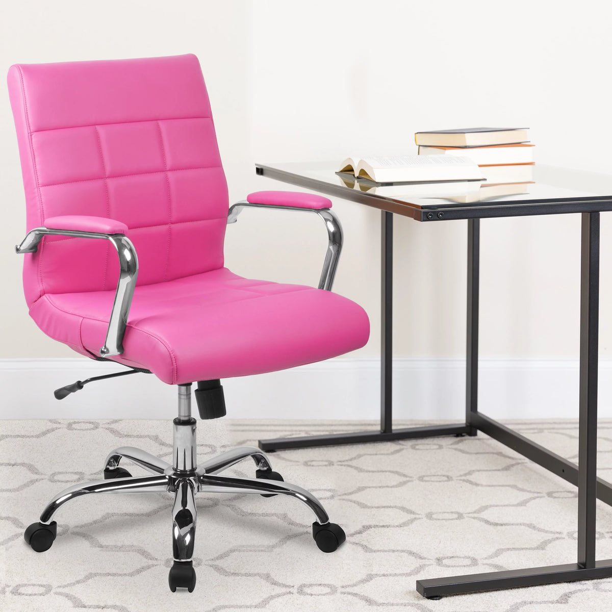 Pink Vinyl Mid-back Swivel Office Chair M425885