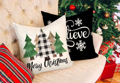 Buffalo Check 18x18 Set of 4 Red Black Throw Pillow Covers C467