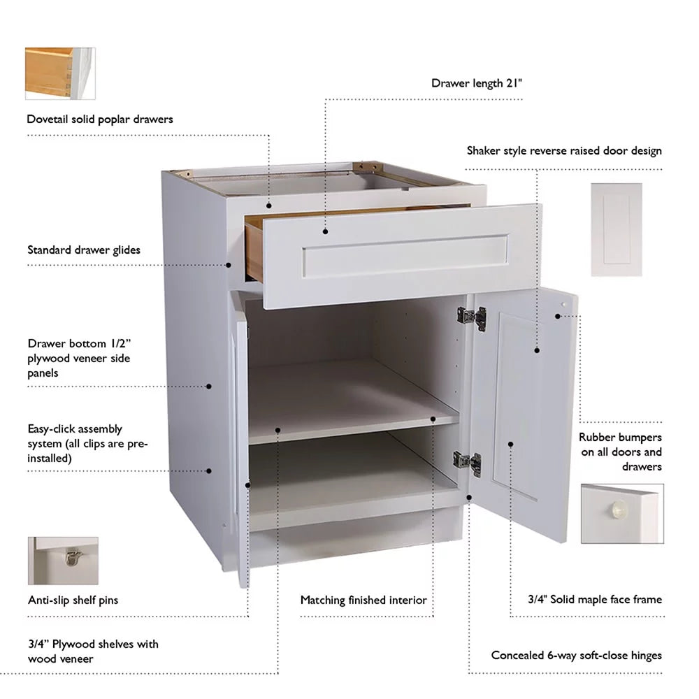 White Shaker Base Kitchen Cabinet 36x34.5x24 H398752