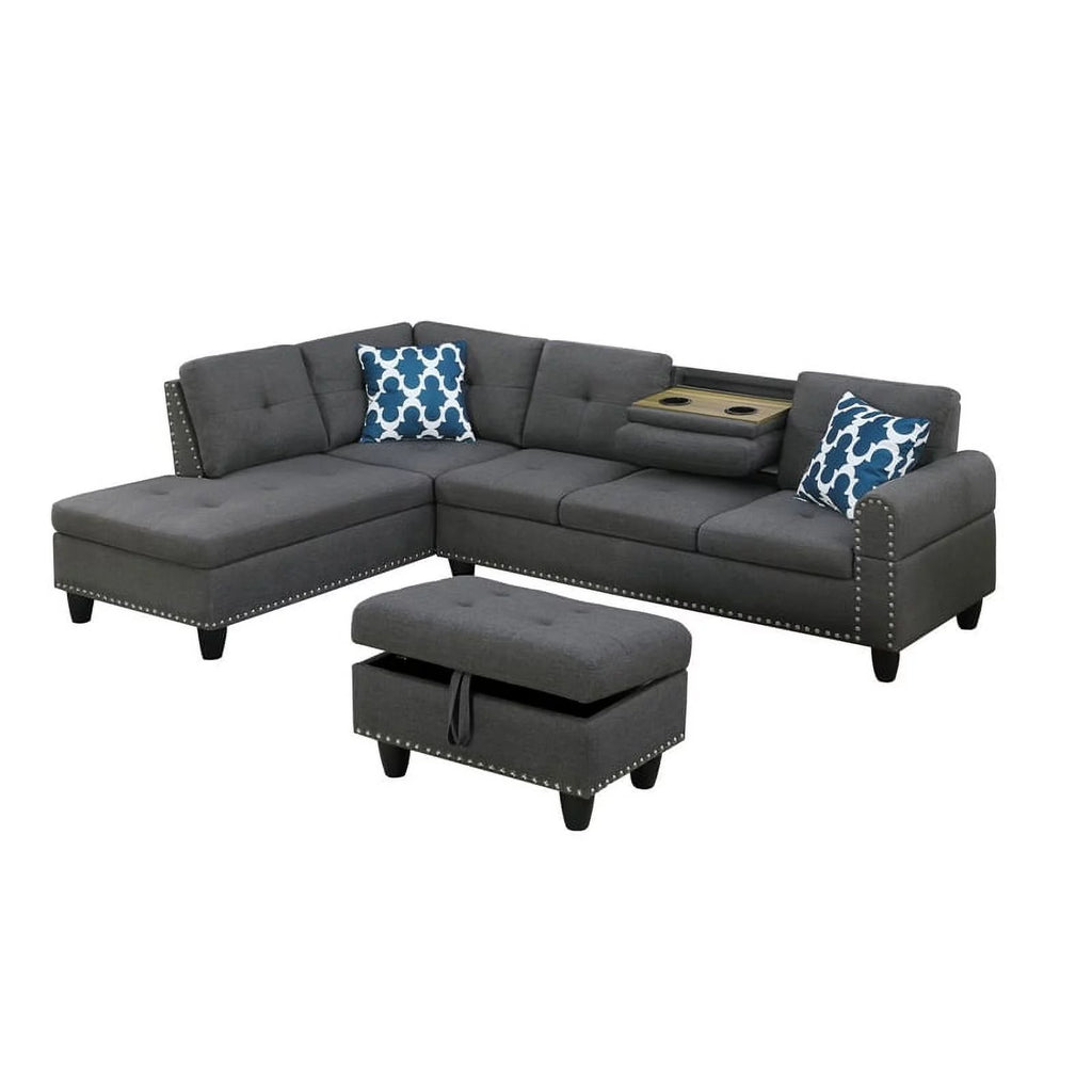 Gray Polyester Fabric Sectional Sofa with Ottoman C232