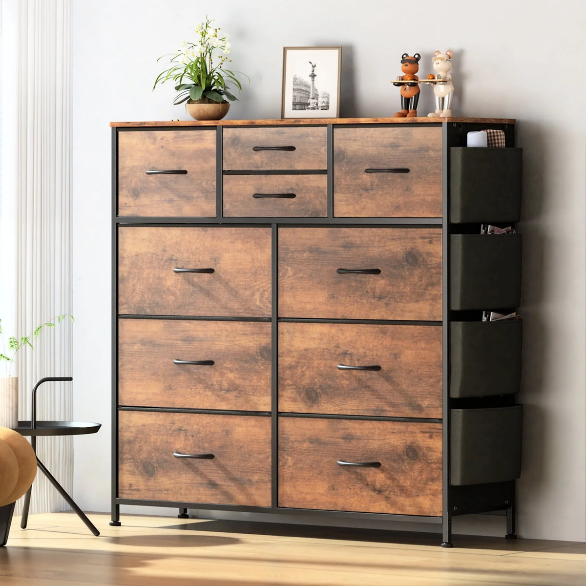 Brown 10 Drawer Fabric Dresser T1646